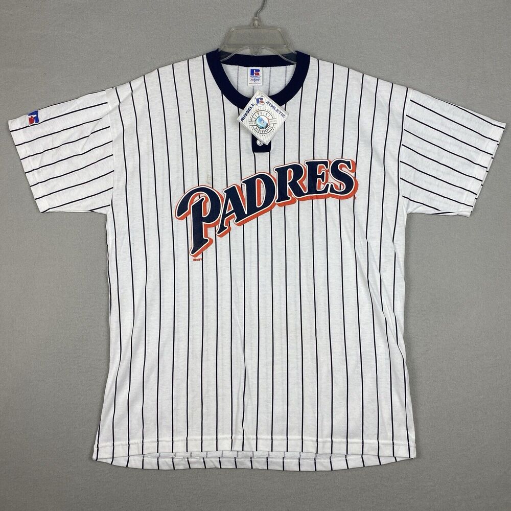 Vintage 2000s San Diego Padres Russell Athletics T-Shirt XL Pinstripe MLB New